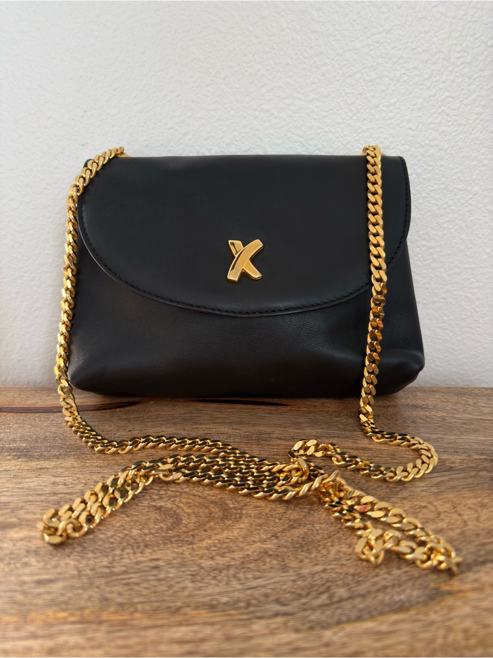 Paloma Picasso Black Shoulder Bag with Gold Chain Accent